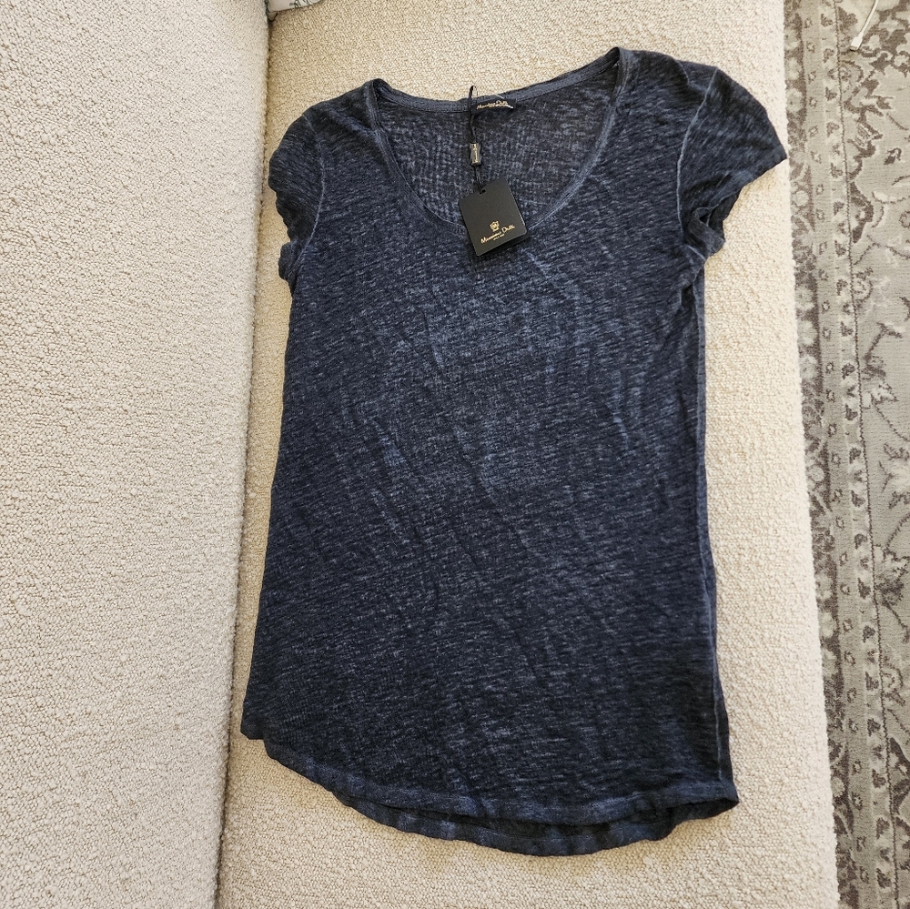 Massimo Dutti Linen Dark Blue Linen Tee 🤍